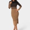 Stripe Rib Long Sleeve Maxi Dress